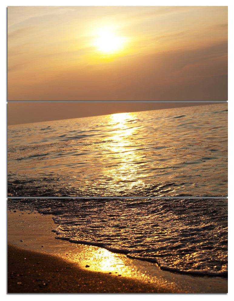 "Gloomy Beach and Waters at Sunset" Beach Metal Wall Art, 3 Panels, 28"x36"