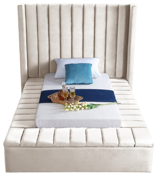 Kiki Velvet Bed, Cream, Twin