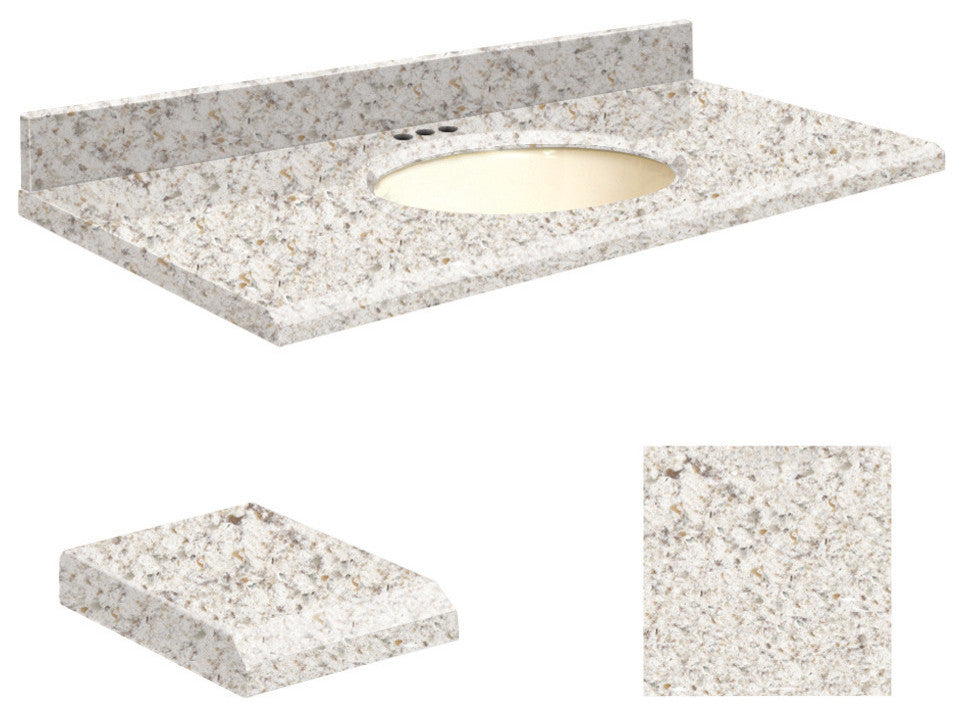 Quartz 31"x19" Vanity Top, Biscuit Bowl, Almond Delite, 4" Centerset