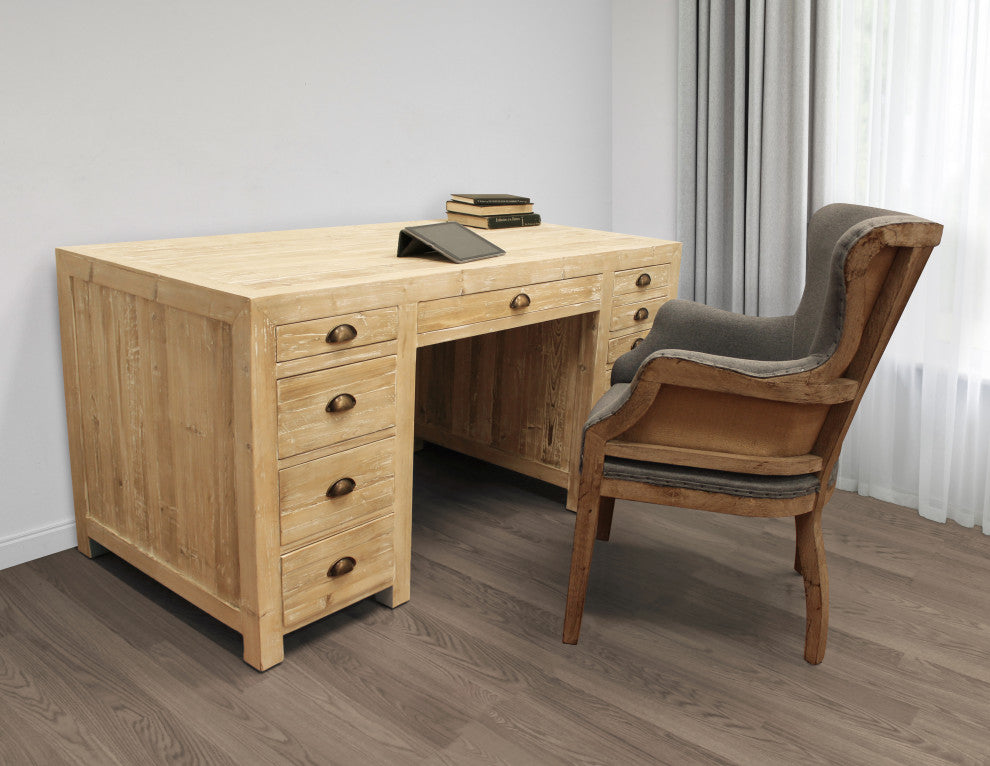 Manhattan Beach 2-Piece Office Set, 12-Drawer Desk and Grey Arm Chair