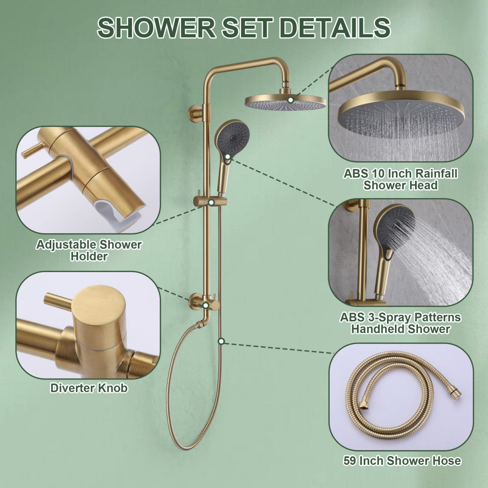 Shower System With Handheld Shower & Shower Head (Not Included Rough Valves), Brushed Gold