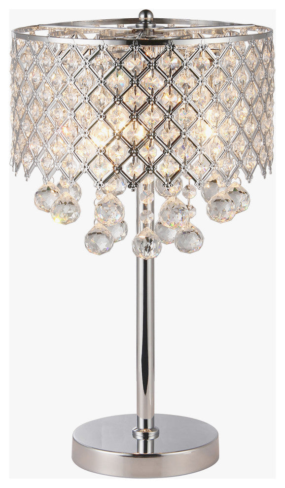 Marya 3-Light Chrome Round Crystal Chandelier Bedroom Table Lamp
