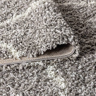 Mercer Shag Plush Tassel Moroccan Geometric Trellis Area Rug, Grey/Cream, 8 X 10