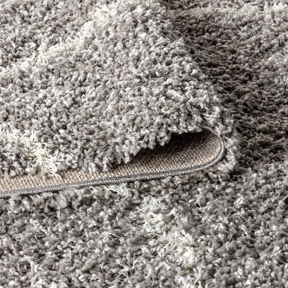 Mercer Shag Plush Tassel Moroccan Geometric Trellis Area Rug, Grey/Cream, 8 X 10