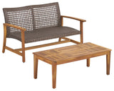 Spring Spender Outdoor Wicker Loveseat, Coffee Table Set, Mixed Mocha, Natural