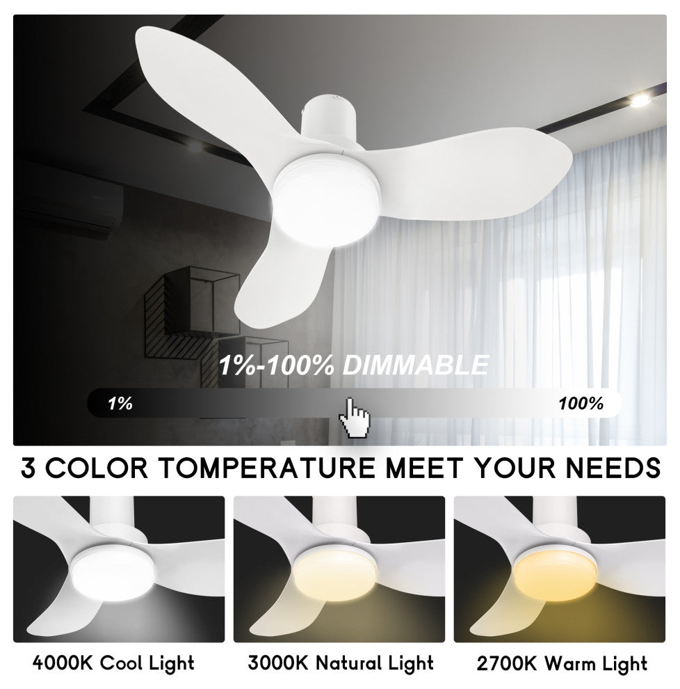 Carro 36" 3 Blade Flush Mount Ceiling Fan with Dimmable LED Light and Remote