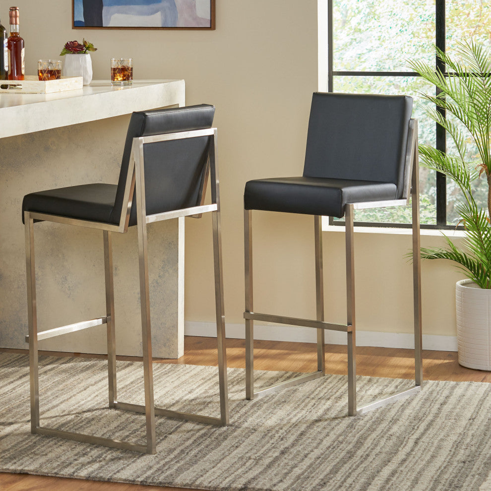 GDF Studio Velica Black Leather Bar Stools, Set of 2