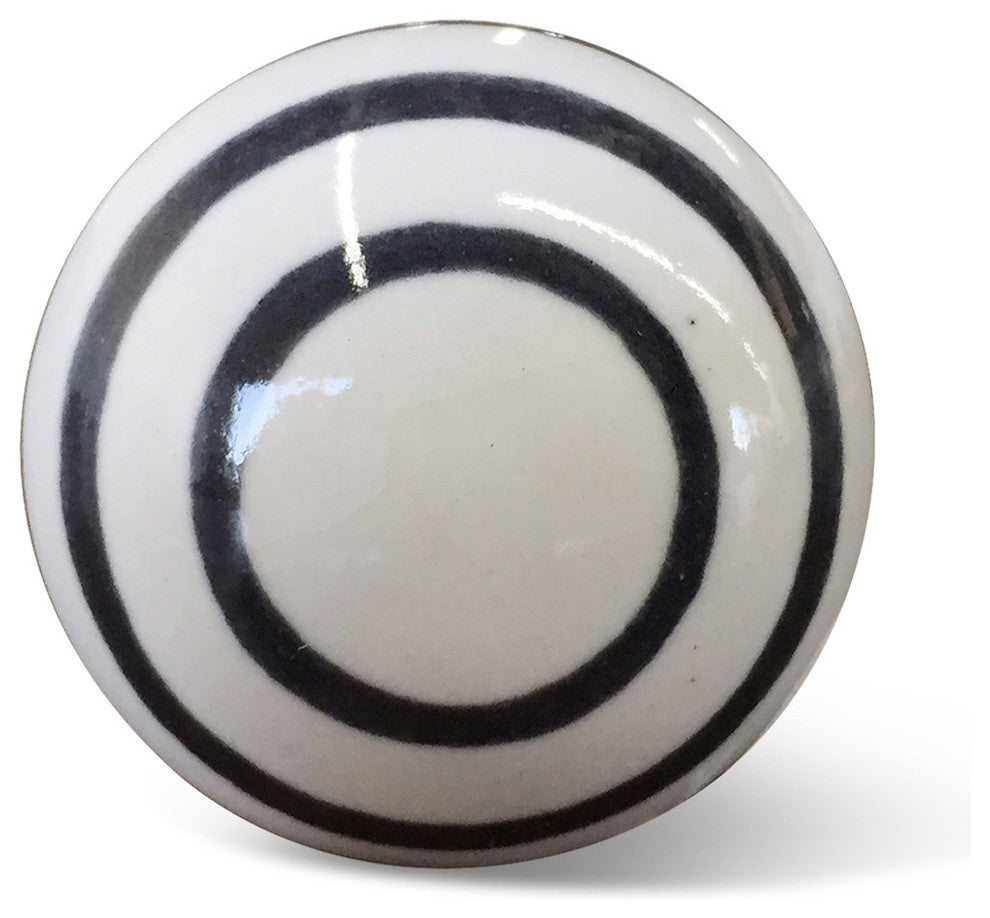 Knob-It Vintage Hand-Painted Ceramic Knobs, Black and White, Set of 12