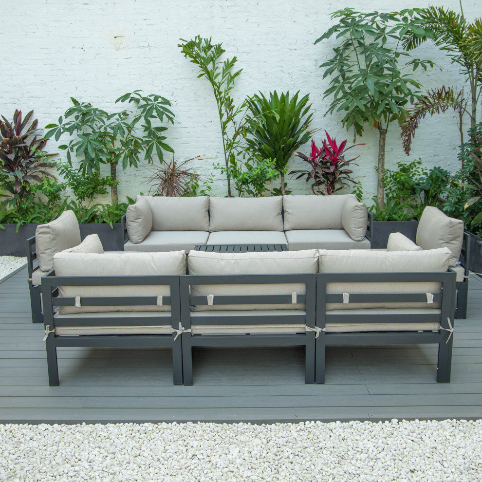 Chelsea 9-Piece Outdoor Patio Sectional With Coffee Table Set, Beige