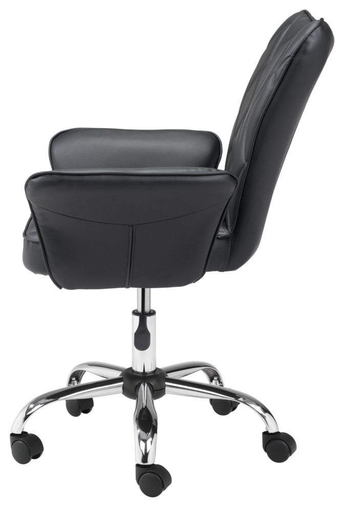 Computer Chair, Faux Vinyl Leather, Steel, Black, Chrome, Home Business Office