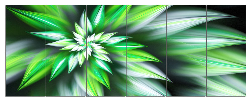 Dance of Green Exotic Flower, Floral Canvas Art Print, 70"x28", 6 Panels