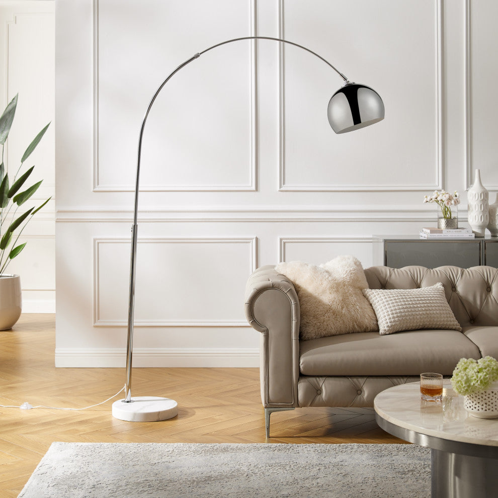 Inspired Home Katana Floor Lamp, Marble Stone Base, Chrome
