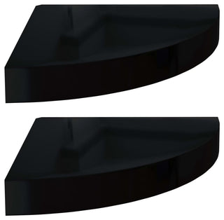 vidaXL Wall Corner Shelves Floating Corner Shelf 2 Pcs High Gloss Black MDF