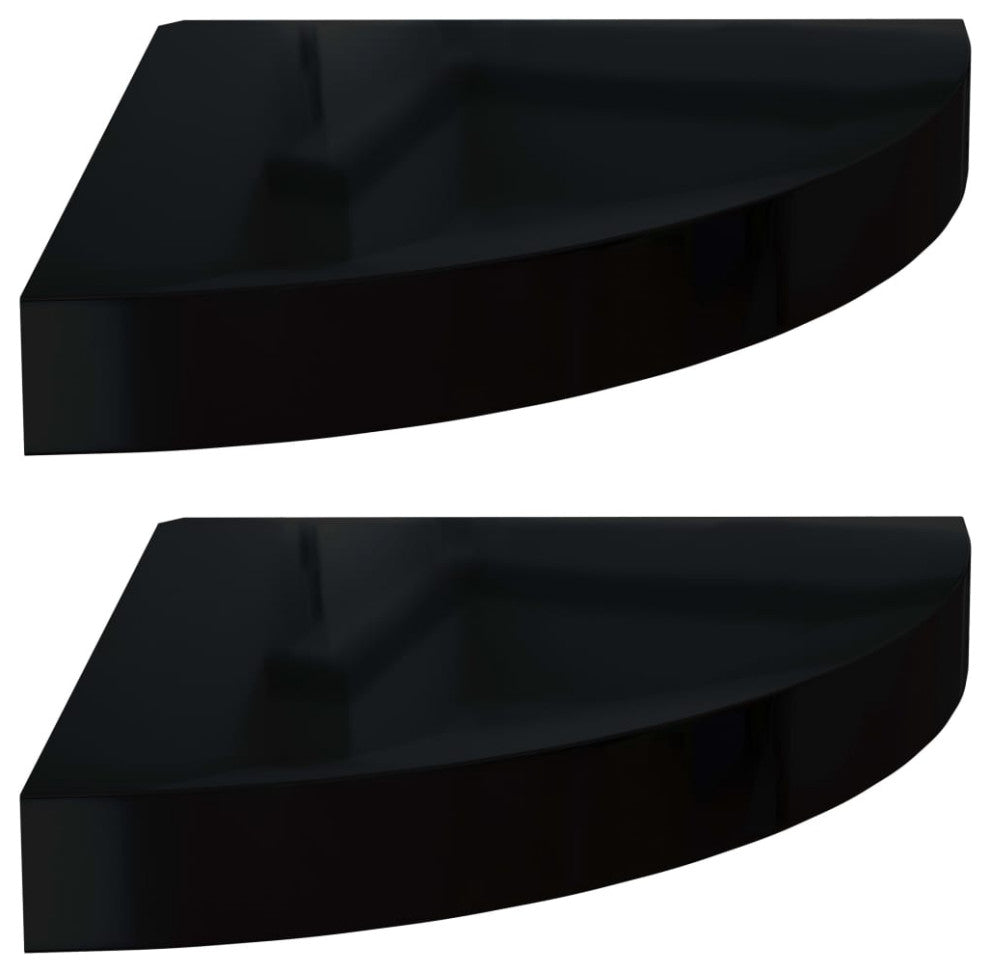 vidaXL Wall Corner Shelves Floating Corner Shelf 2 Pcs High Gloss Black MDF