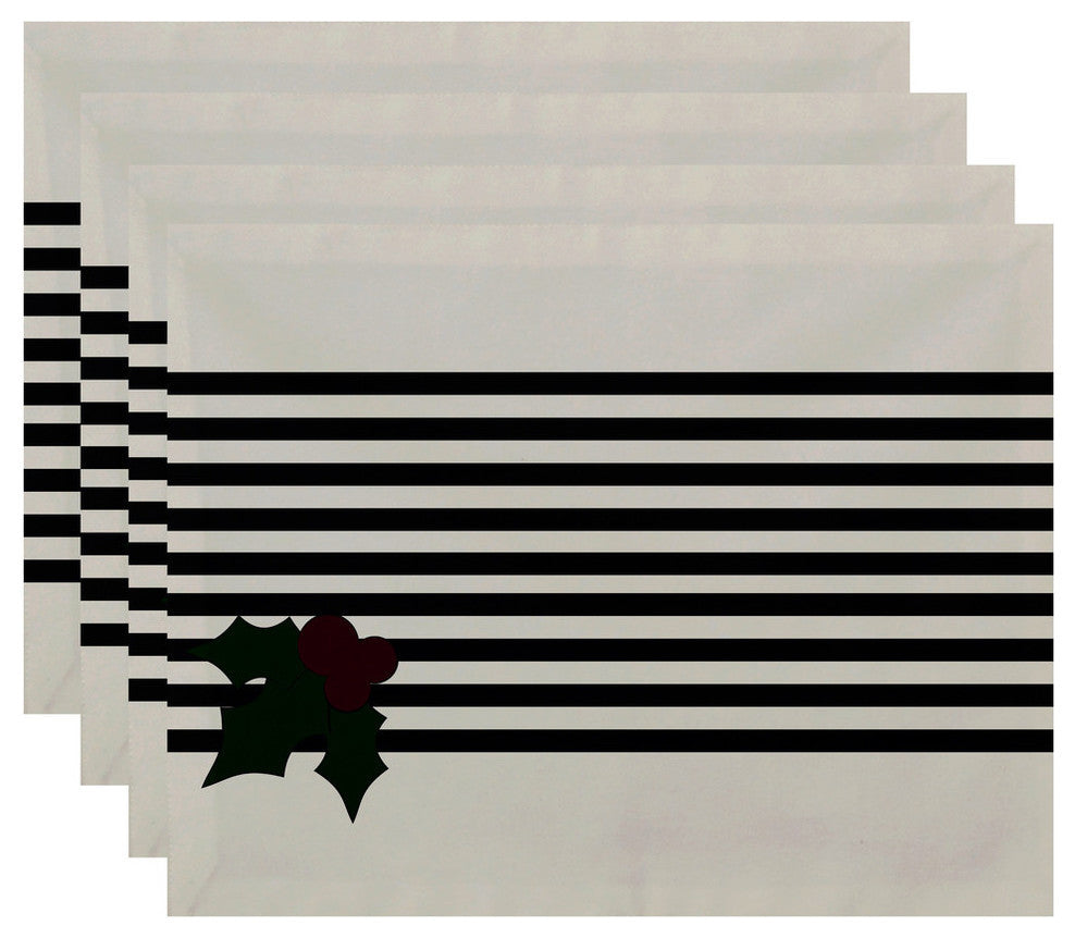 Holly Stripe, Holiday Stripe Print Placement, Black Or Gray, Set of 4