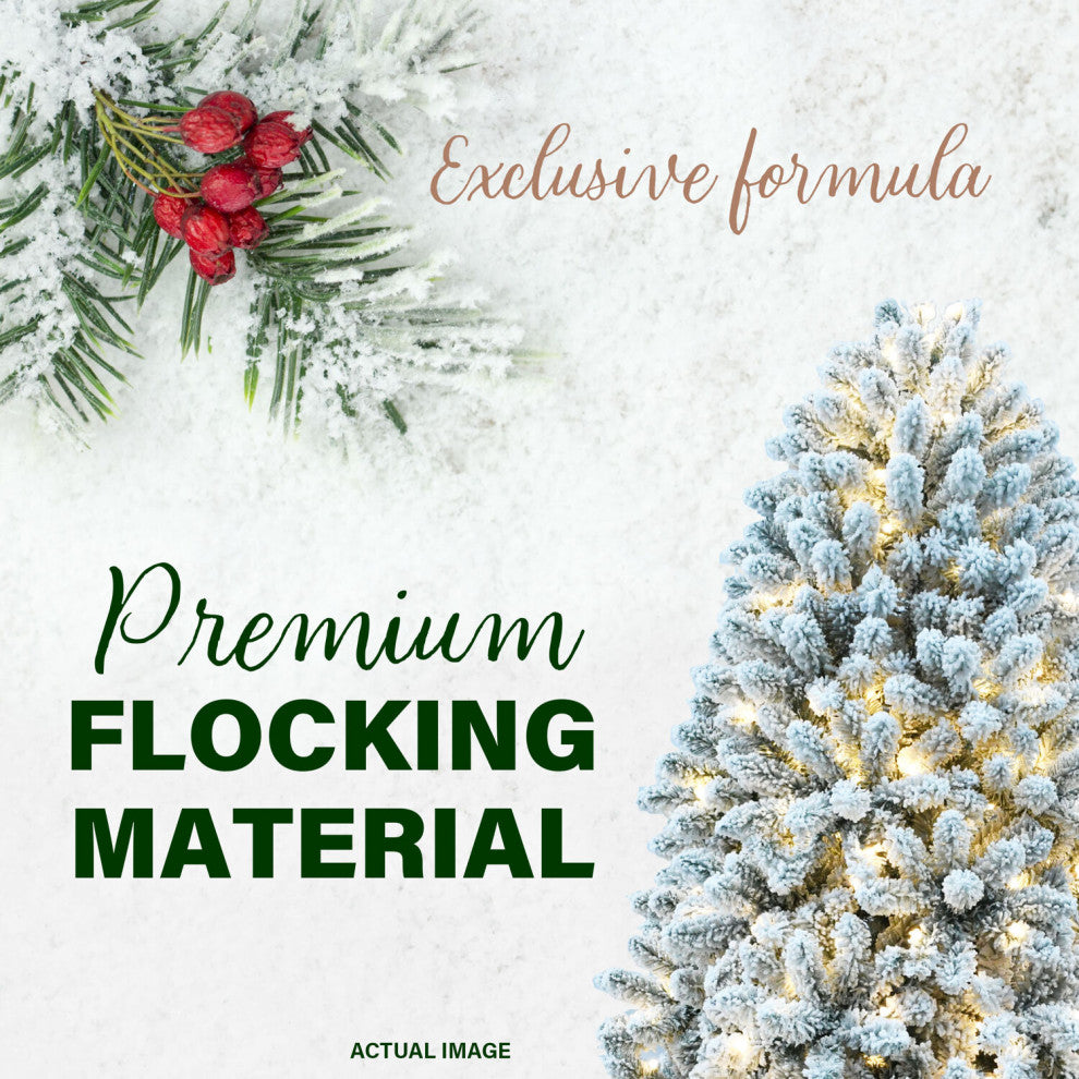 6.5-Ft. Flocked Winter Snow Pine Christmas Tree, Warm White LED Lighting
