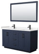 60"DBL Vanity Dark Blue, LV Carrara Cult. Top, Sinks, Black Trim, 58"Mirror
