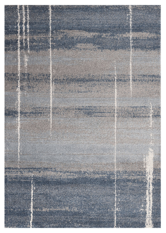 5'X8' Blue Grey Machine Woven Abstract Indoor Area Rug