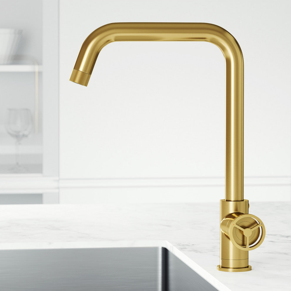 VIGO Cass Industrial 14" H Single Handle Kitchen Bar Faucet, Matte Brushed Gold