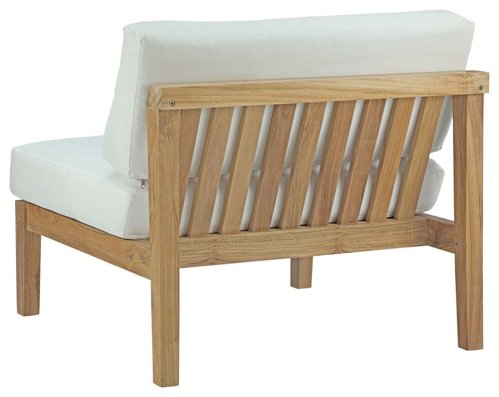 Lounge Chair, White Natural, Teak Wood, Modern, Outdoor Patio Hospitality