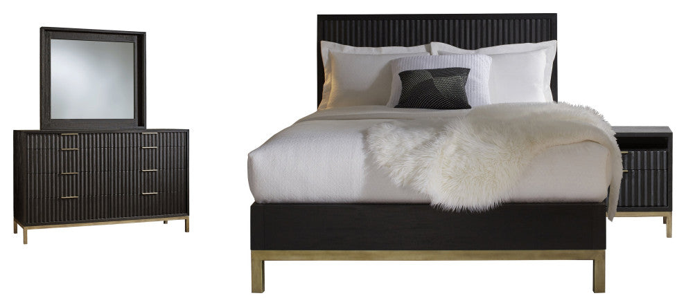 Modus Kentfield 4 Piece Cal King Bedroom Set With Nightstand, Black Drifted Oak