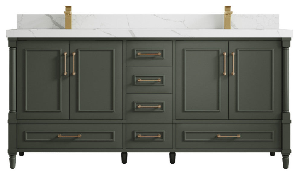 Aberdeen 72 Double Sink Bath Vanity in Pewter Green 2" Calacatta Laza