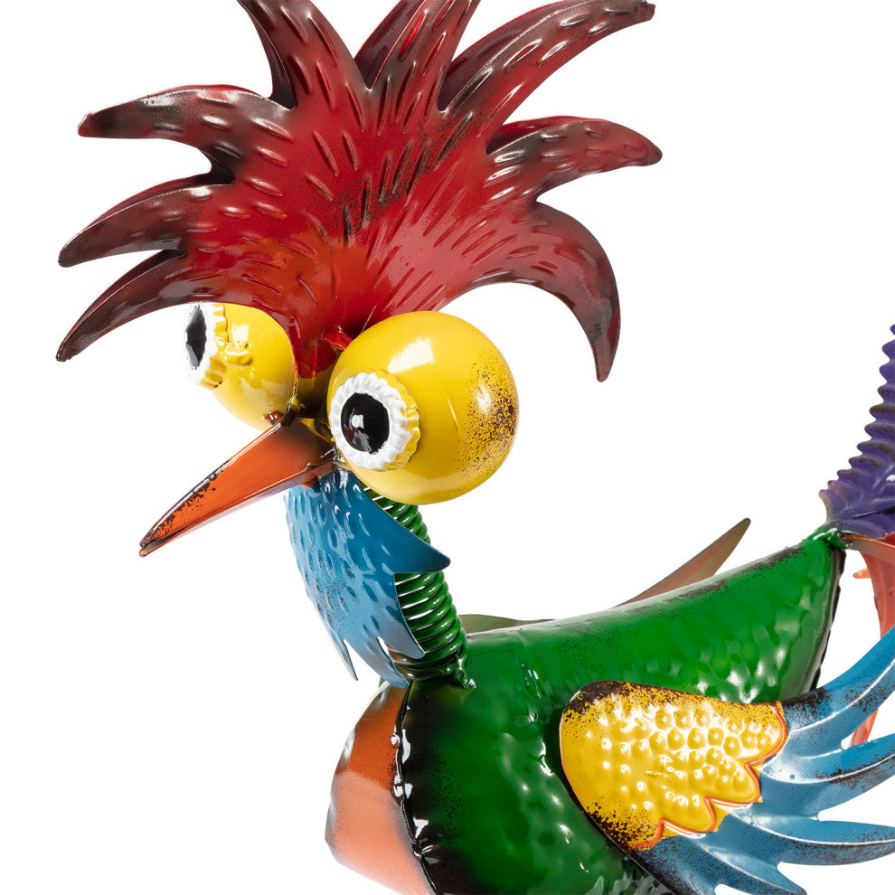 Alpine Wacky Tropical Metal Rooster Decor Statue, 17"