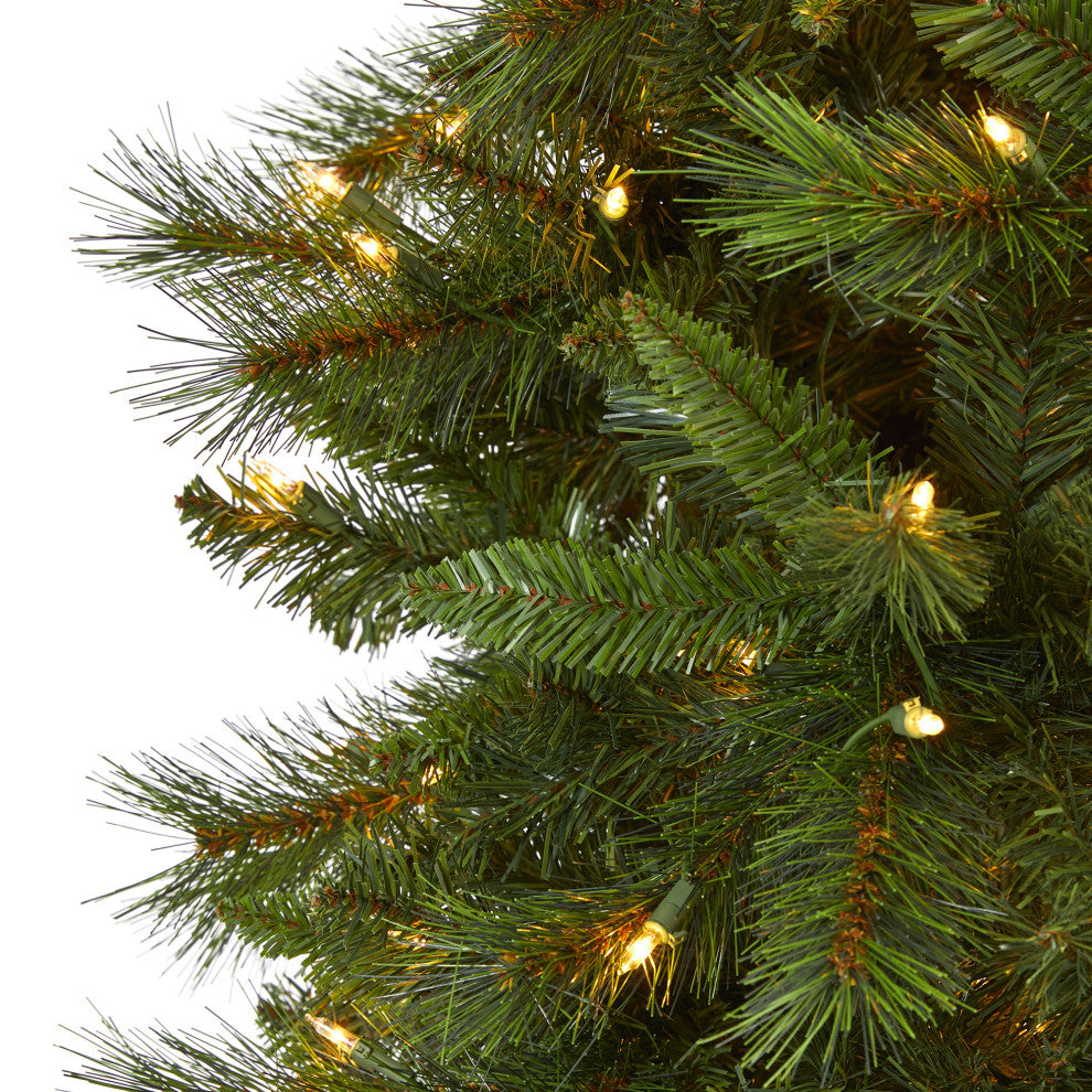 9' Slim West Virginia Mountain Pine Faux Xmas Tree W/ Lights & Bendable Branches