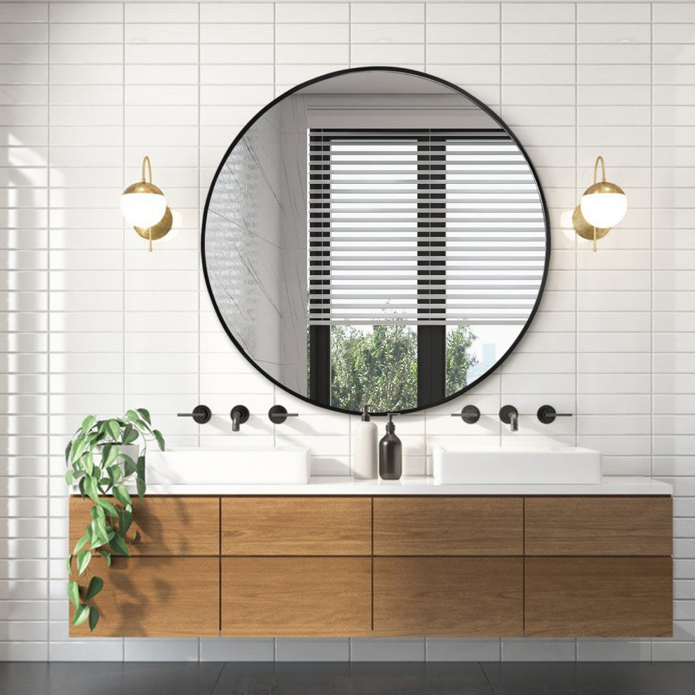 Jesse Black Framed Round 23.6" Wall Mirror