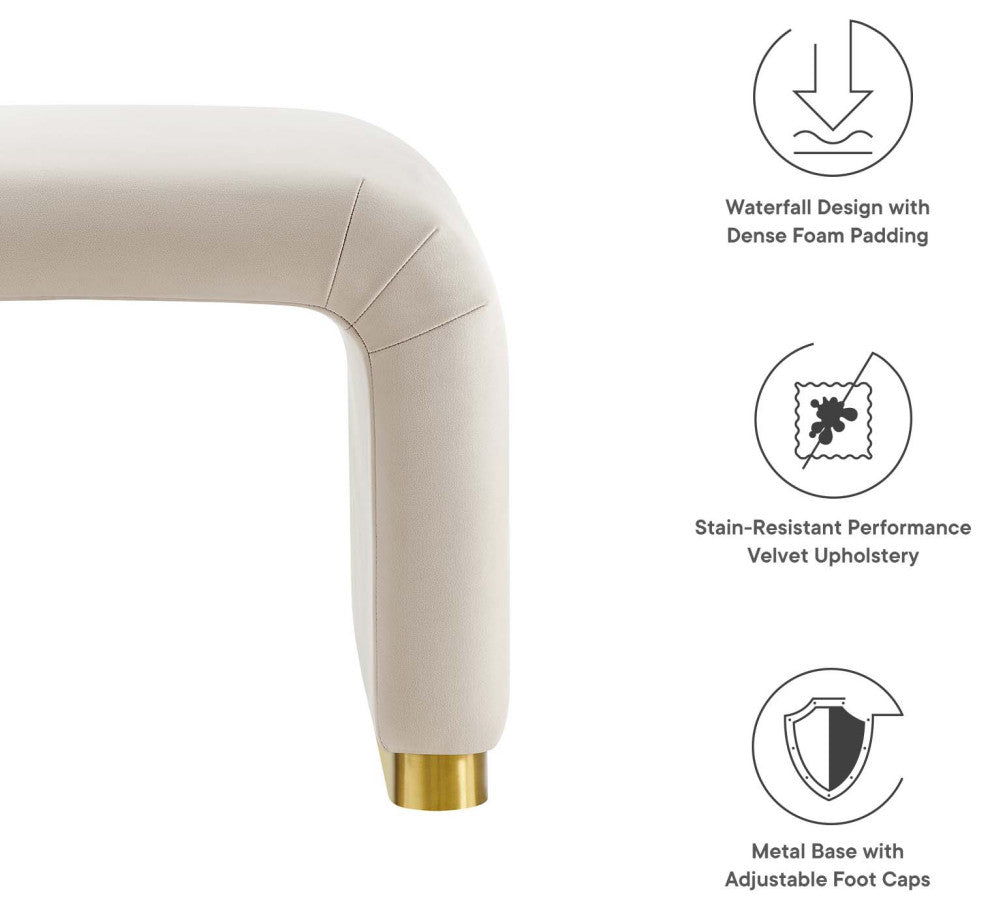 Koda Performance Velvet Waterfall Stool - Brass Almond