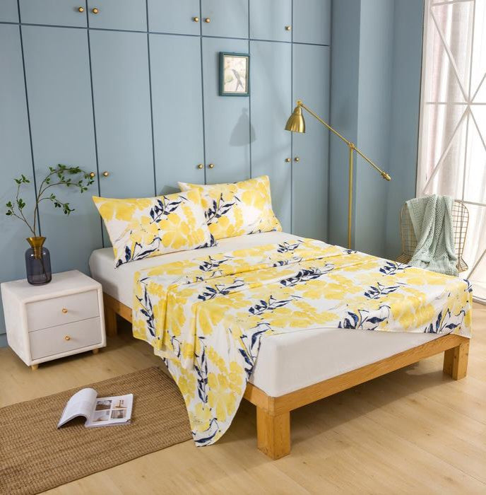 Yellow Floral Watercolor Microfiber Flat Sheet