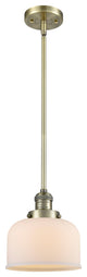 1-Light Large Bell 8" Pendant, Antique Brass, Glass: Matte White Cased