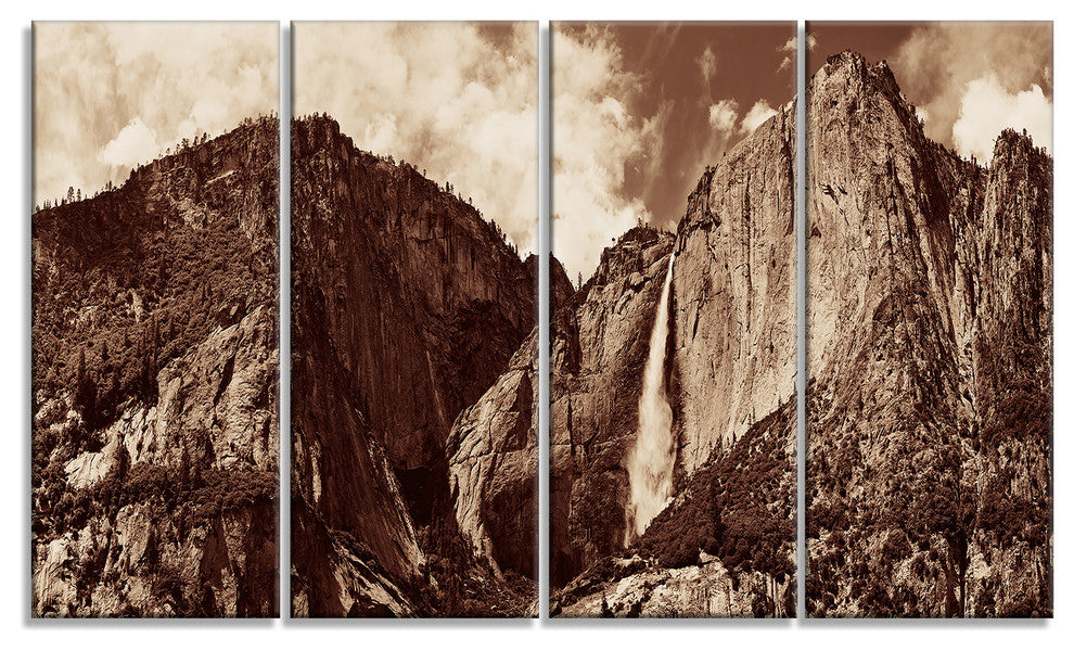 "Yosemite Waterfall Panorama" Seashore Canvas Art, 4 Panels, 48"x28"