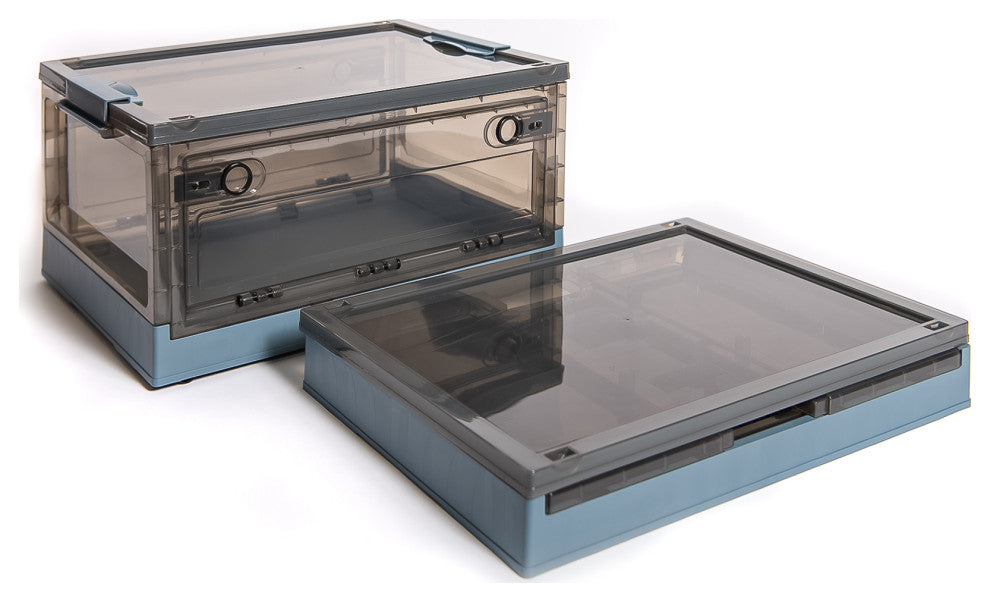Easy Tidy Stackable Side Opening Collapsible Storage Box Sets, Blue, Medium