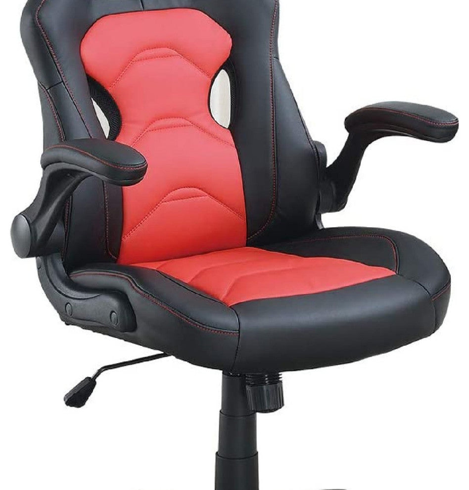 Office Chair with Padded Seat and Curved Track Arms, Black and Red