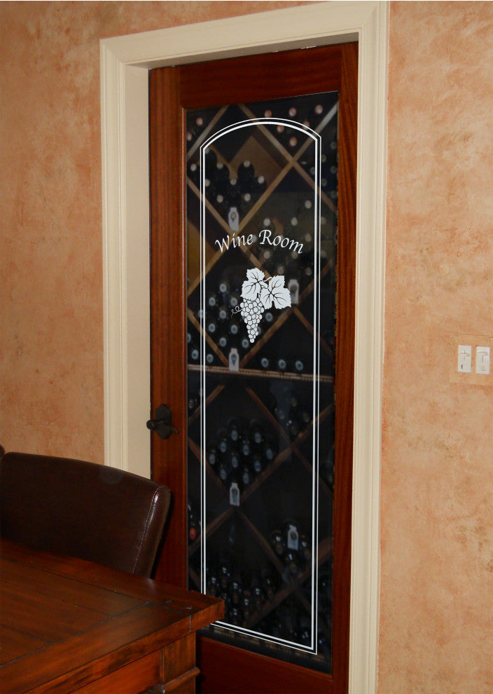 Wine Door - Grape Cluster Arched Border with Text - Alder Clear - 30" x 96"...
