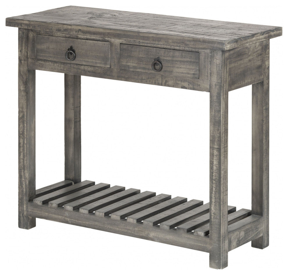 Rustic Gray Wash Wooden Sofa Table With Storage