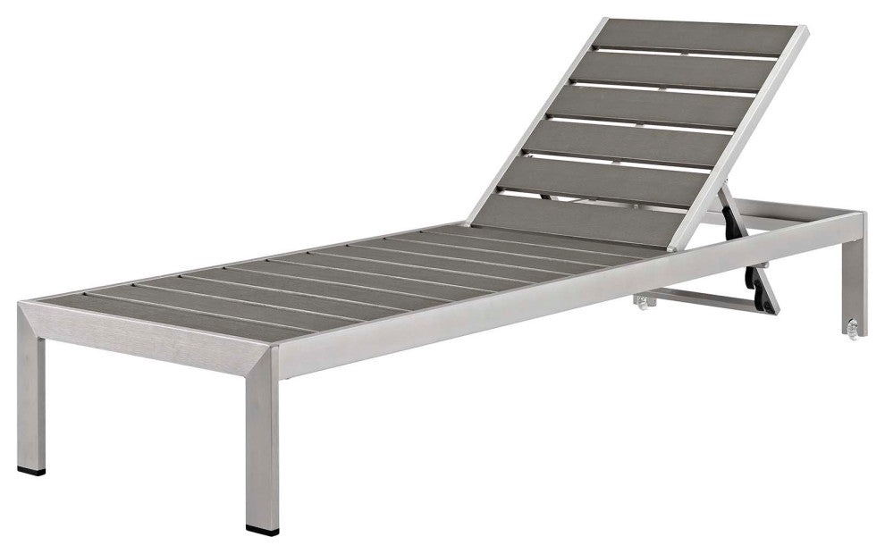Lounge Chair Chaise, Aluminum, Metal, Silver Blue, Modern, Outdoor Patio Cafe