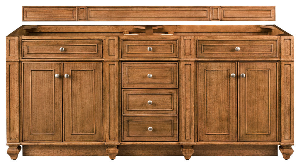 Bristol 72" Double Vanity Bright White, Saddle Brown, No Top