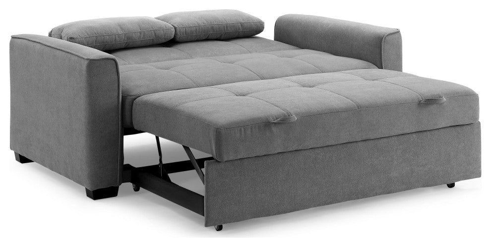 Nantucket Pull-Out Chenille Sleeper Sofa With Accent Pillows, Light Gray, Full
