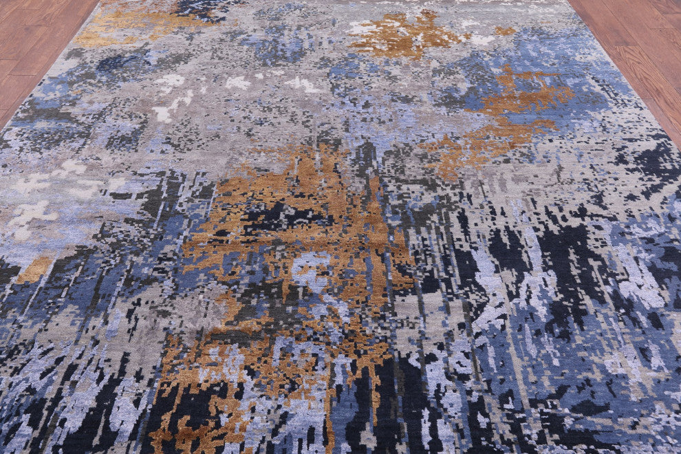 Abstract Wool and Silk Hand-Knotted Rug 8' 10" X 12' 1" Q7079