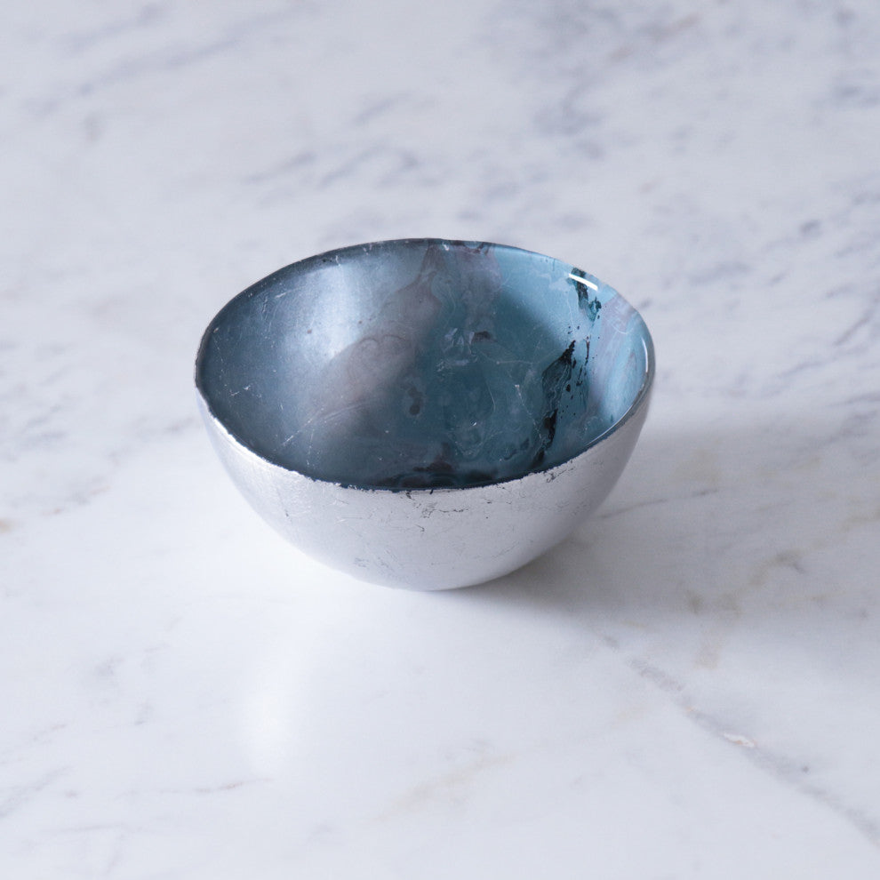 Beatriz Ball New Orleans Glass Light Teal Silver Foil, Small Bowl