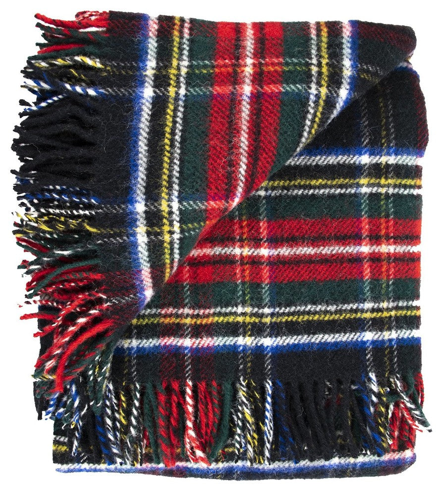 Prince of Scots Highland Tweed Pure New Wool Fluffy Throw, Black Stewart