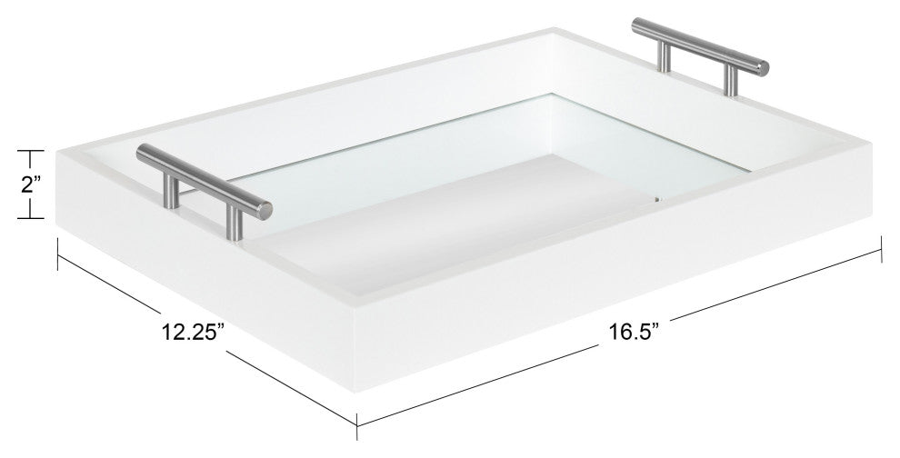 Lipton Decorative Wood Tray With Metal Handles, White/Mirror