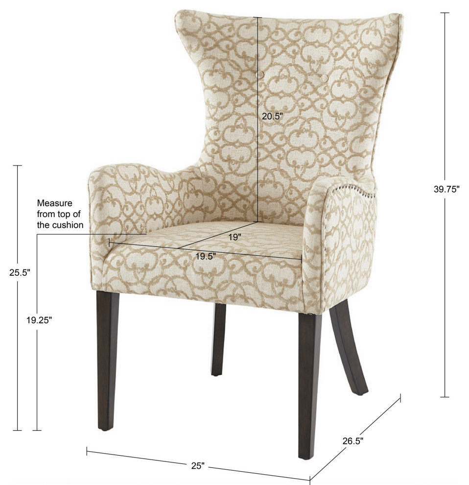 Madison Park Angelica Patterned High Wingback Style Armed Dining Chair, Set of 2
