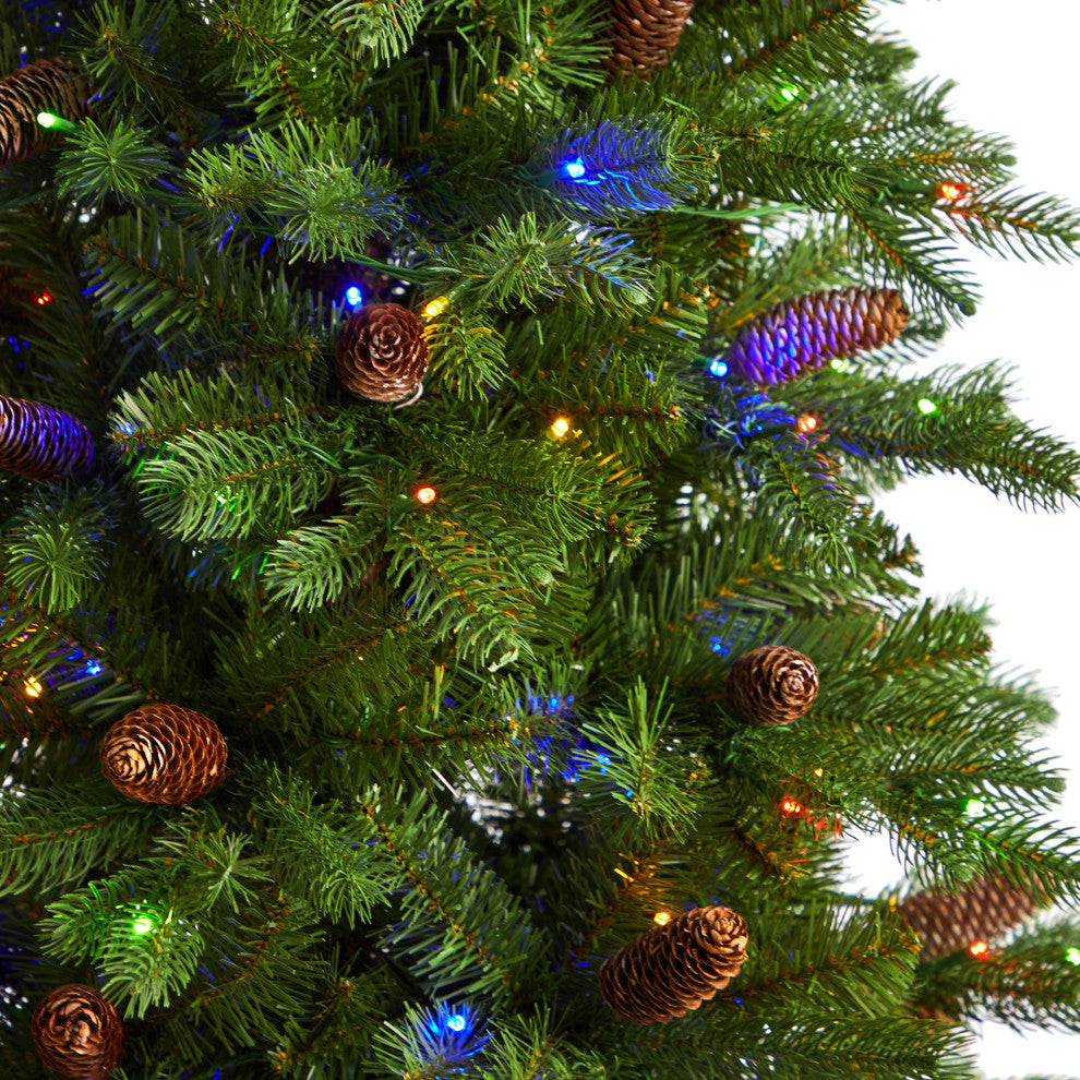 7' Fraser Fir Faux Xmas Tree W/300 Multicolor Lights &1179 Bendable Branches