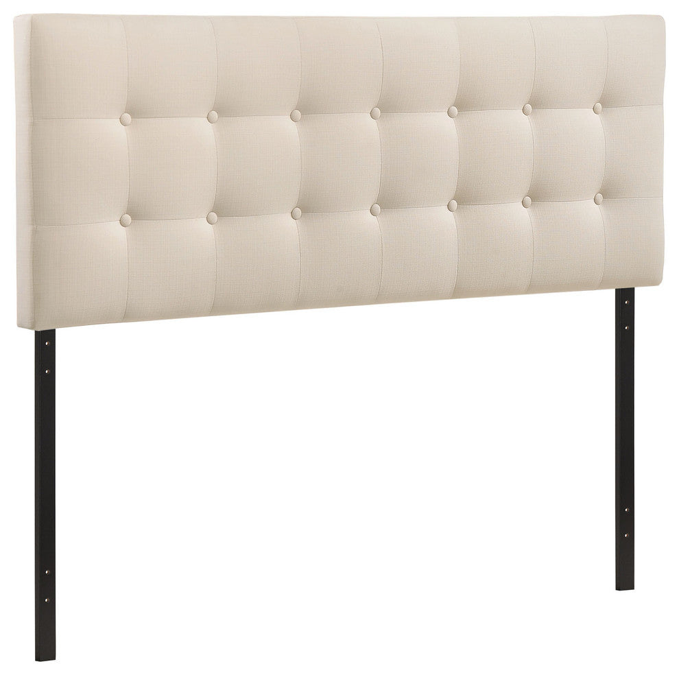 Modern Contemporary Queen Size Fabric Headboard, Ivory Fabric
