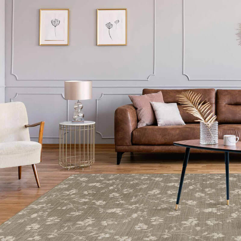 Floral Pattern 3/8 Thick Indoor Area Rug Carpet, Lambswool, 4x8