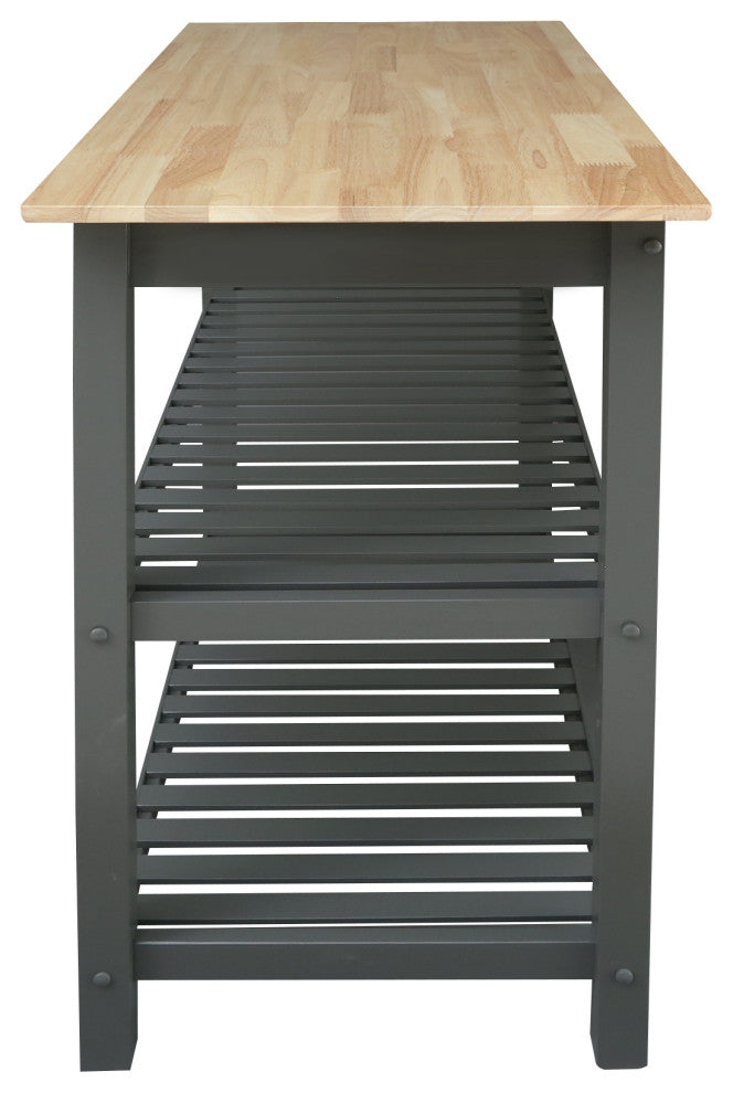 Kitchen Island With Solid Wood Top, Grey