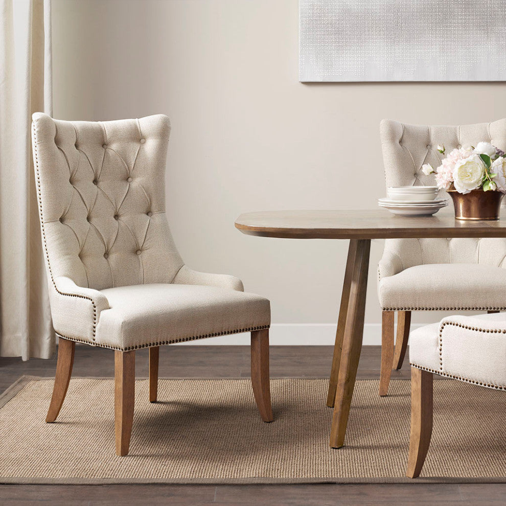 Madison Park Lucas High Wing Back Farmhouse Style Accent Chair, Cream